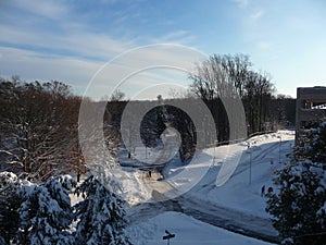 The University of Virginia winter snow landscape