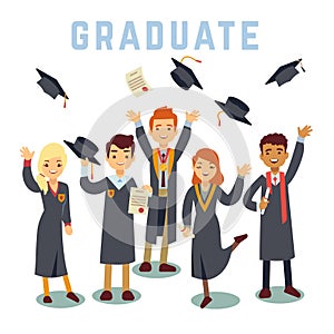 University young graduate students. Graduation and education vector concept