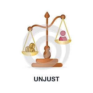 Unjust icon in 3d. Colored illustration from corruption collection. Creative Unjust icon for web design, templates photo