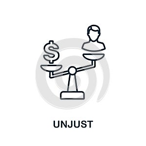 Unjust icon. Thin outline style design from corruption icons collection. Creative Unjust icon for web design, apps, software, photo