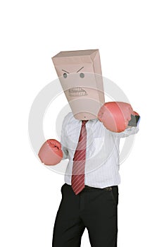 Unknown businessman with boxing gloves on studio