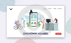 Unknown Number Landing Page Template. Tiny Characters around of Huge Smartphone Take Call from Cheater, Call Service photo