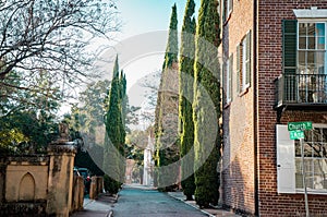 Unknown pastel antebellum houses in Charleston City