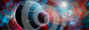 Unknown planet from outer space. Space nebula. Cosmic cluster of stars. Outer space background. 3D Illustration