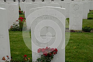 Unknown soldier's grave at Tyne Cot Cemetery near Ypres, Belgium