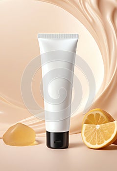 unlabeled hand cream cosmetic product mockup with lemon