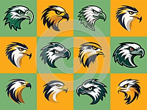 Falcon Head Logo Design: Set of 12 Yellow, Orange, Black and White photo