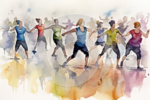 Unleash Your Fitness Goals with this Watercolor Group Exercise Illustration.