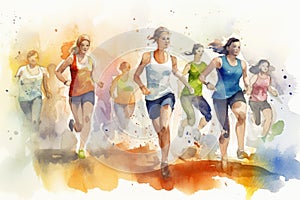 Unleash Your Fitness Potential with Group Exercise Watercolor Illustration.