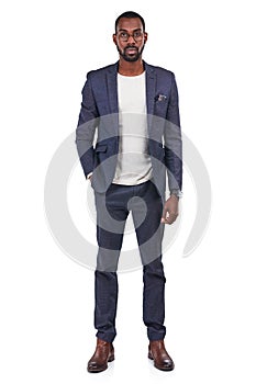 Unlimited confidence and style. Studio portrait of a confident young businessman posing against a white background.