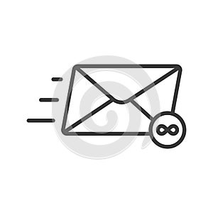 Unlimited fast Email, icon in line design. Email, unlimited, fast, communication, messaging, inbox, digital on white