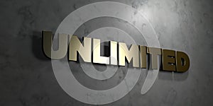 Unlimited - Gold sign mounted on glossy marble wall - 3D rendered royalty free stock illustration