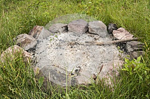 Unlit camp fireplace