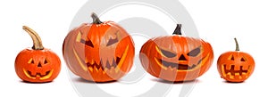 Unlit Halloween Jack o Lanterns individually isolated on white photo