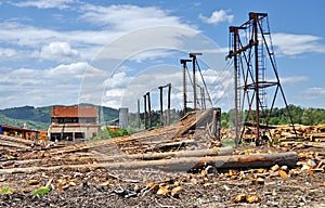 Unloading area of wood logs