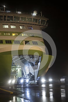 Unloading cars from a ship