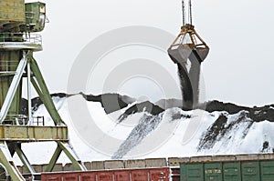 Unloading of coal from railway wagons.