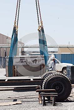 Unloading by the crane of the production equipment