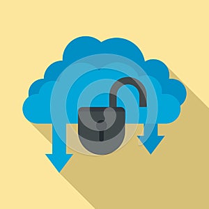 Unlock data cloud icon, flat style