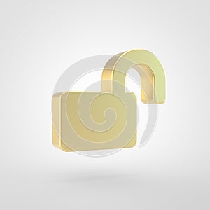 Golden unlock icon isolated on white background.