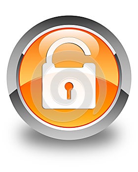 Unlock icon glossy orange round button