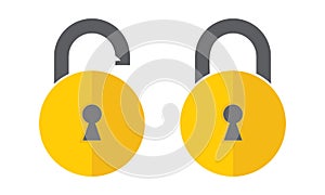 Unlock key and Lock closed. Padlock symbol for app or website