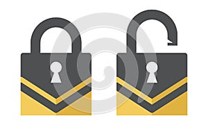 Unlock key and Lock closed. Padlock symbol for app or website