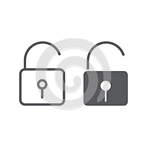 Unlock line and glyph icon, security and padlock