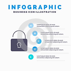 Unlock, Lock, Security Solid Icon Infographics 5 Steps Presentation Background
