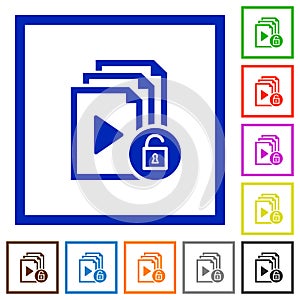 Unlock playlist flat framed icons