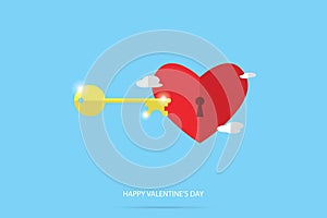 Unlock red heart, valentine concept