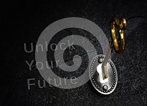 Unlock Your Future vintage lock and gold key