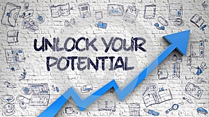 Unlock Your Potential Drawn on Brick Wall.