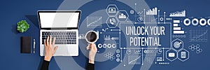 Unlock your potential theme with person using laptop computer