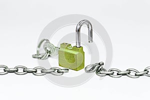 Unlocked chain with padlock