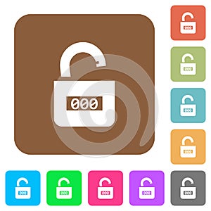 Unlocked combination lock with center numbers rounded square flat icons