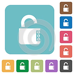 Unlocked combination lock with side numbers rounded square flat icons