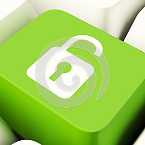 Unlocked Padlock Computer Key In Green