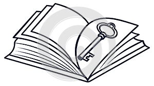 Unlocking Knowledge with a Key on an Open Book Vector Icon, vector design Generative AI