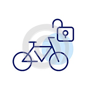 Unlocking rental bicycle. Pixel perfect, editable stroke