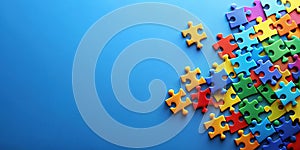 Unlocking Success Colorful Jigsaw Pieces Illustrate Teamwork Strategy and Problem Solving on a Vibrant Blue Background