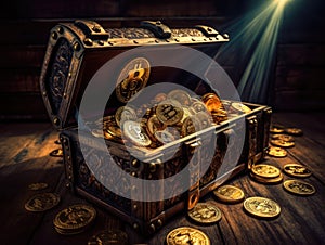 Unlocking the Value of Digital Wealth: A Treasure Chest Overflowing with Gleaming Gold Bitcoins - Generative AI