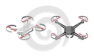 Unmanned aircraft drones, modern wireless devices set isometric vector illustration