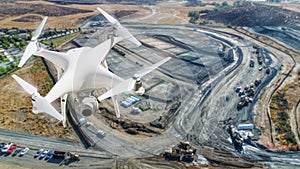 Unmanned Aircraft System UAV Quadcopter Drone In The Air Over