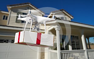 Unmanned Aircraft System UAV Quadcopter Drone Delivering Gift
