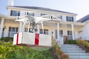 Unmanned Aircraft System UAV Quadcopter Drone Delivering Gift