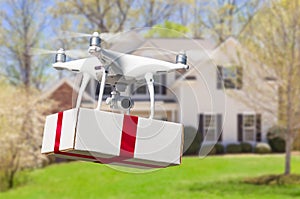Unmanned Aircraft System UAV Quadcopter Drone Delivering Gift