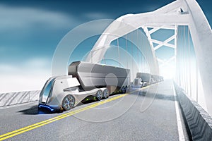 Unmanned autonomous cargo transportation. An autonomous, electric, self-driving truck moves along the road. Fast cargo delivery,