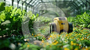 Unmanned robotic vehicle for use in greenhouses and agriculture. Futuristic farming