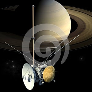 Cassini mission orbiter satellite passing Saturn photo